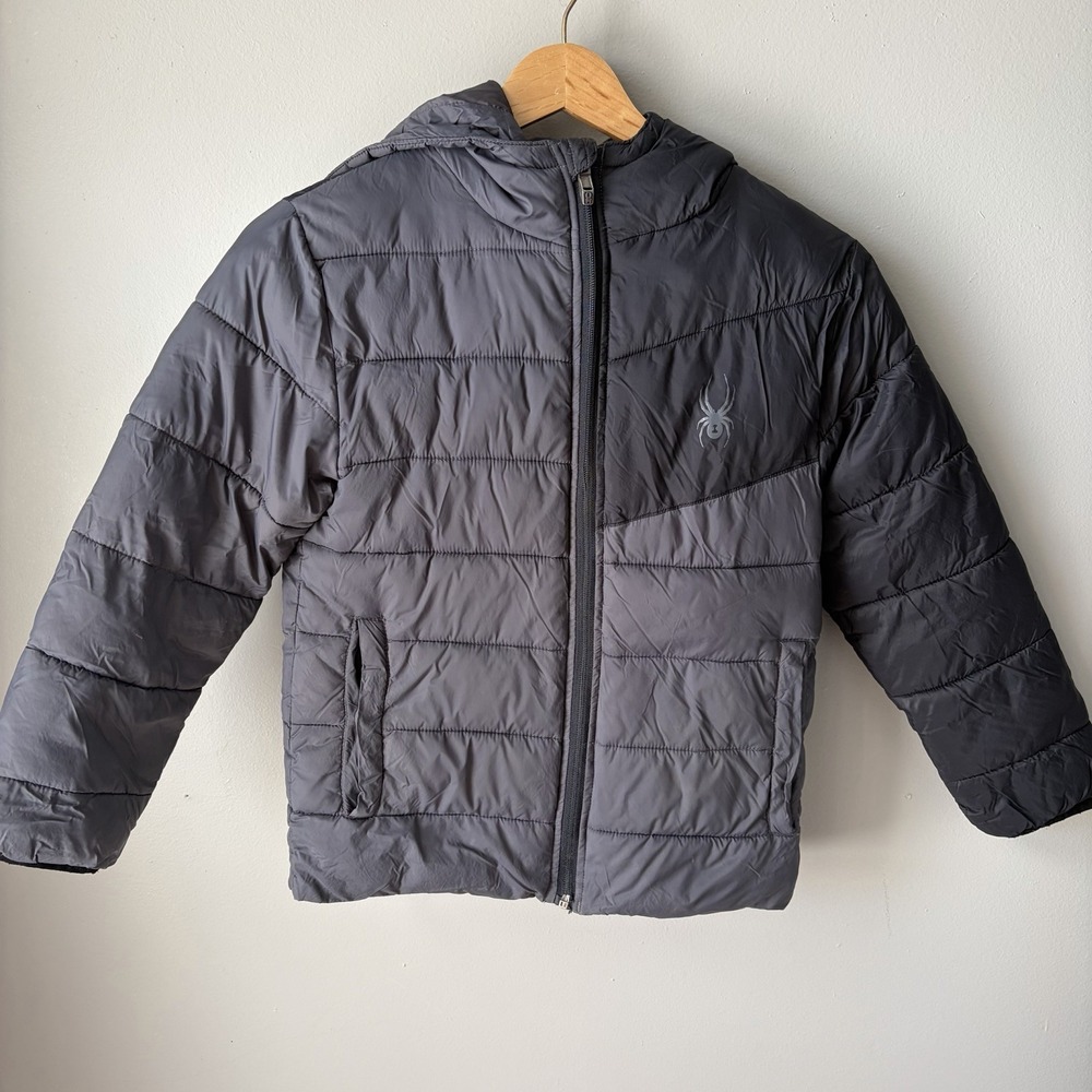 SPYDER Boys Black Full Zip Stand Collar Pocket Hood Insulated Jacket Size S (8)